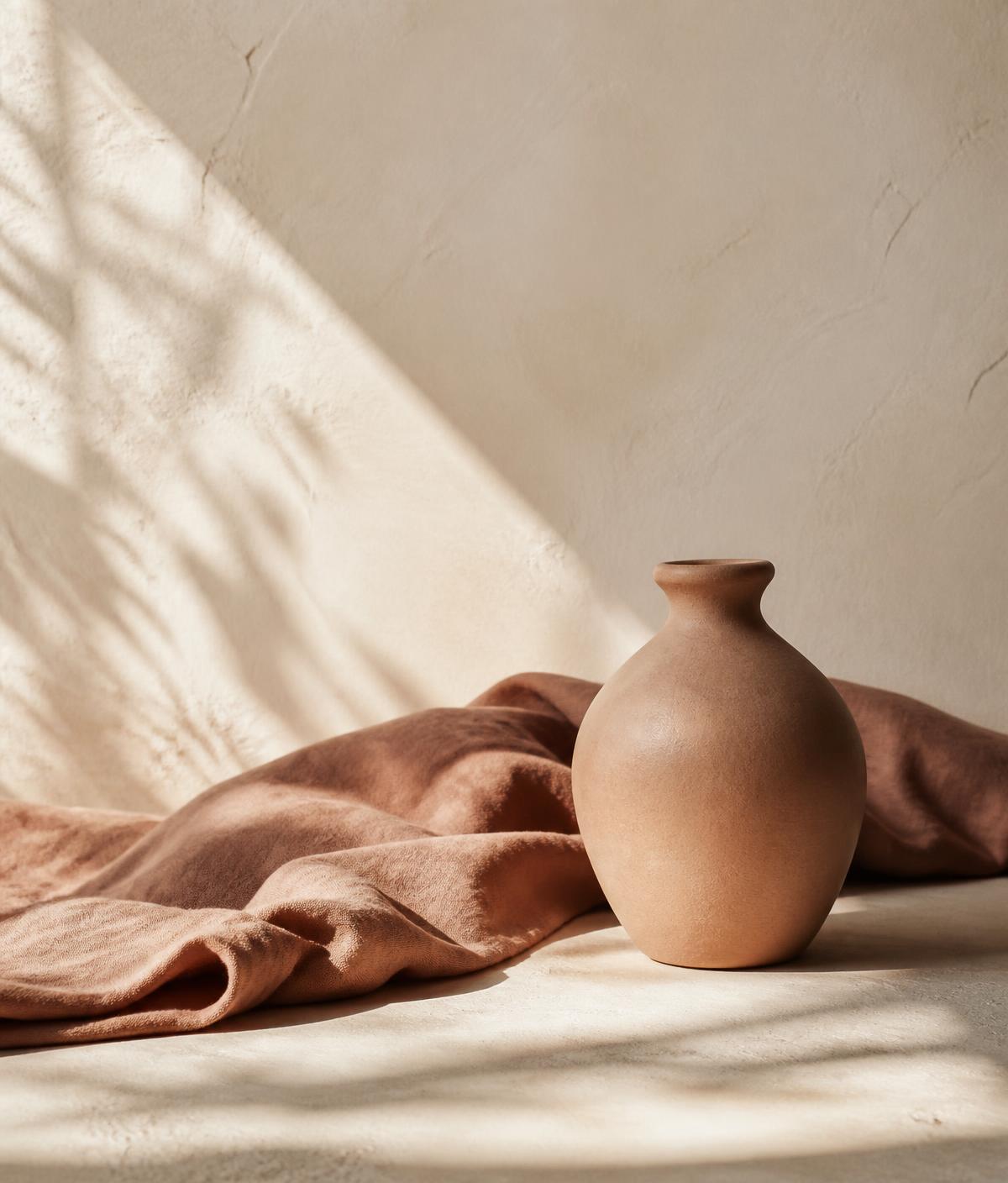 A quiet still life in warm cream and terracotta tones